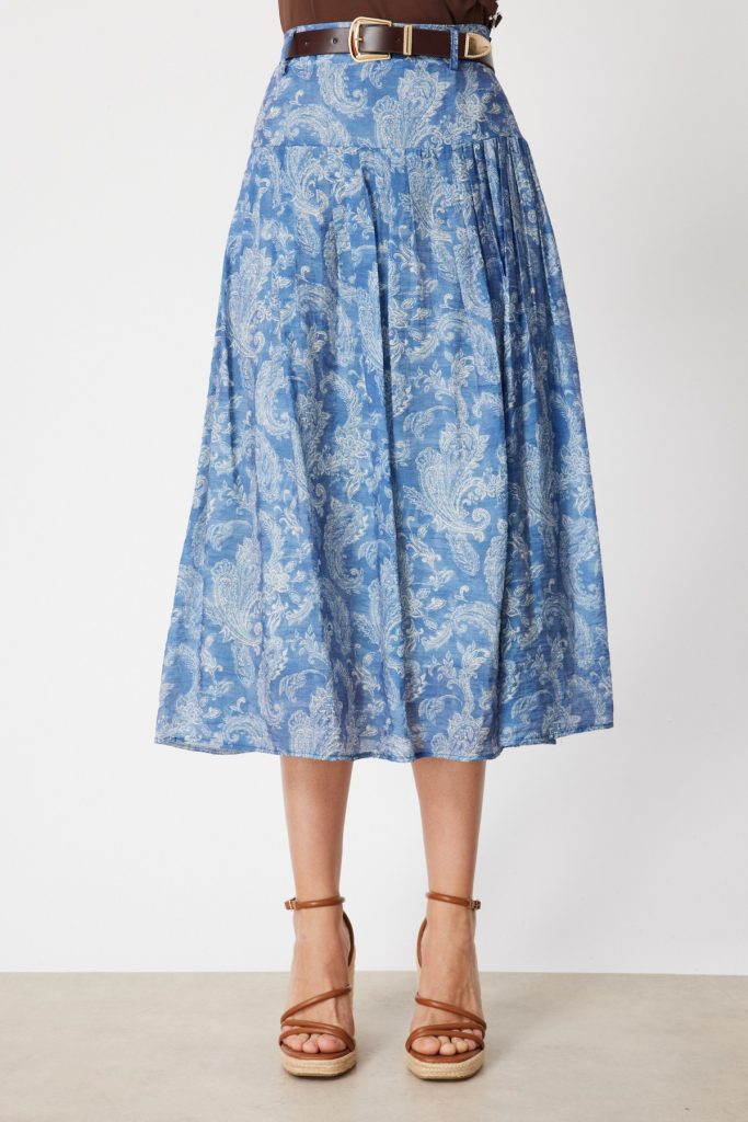 ON TRİKO Beli Kemerli Desenli Midi Etek  74210