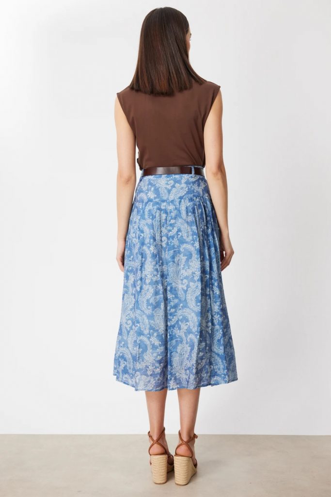 ON TRİKO Beli Kemerli Desenli Midi Etek  74210