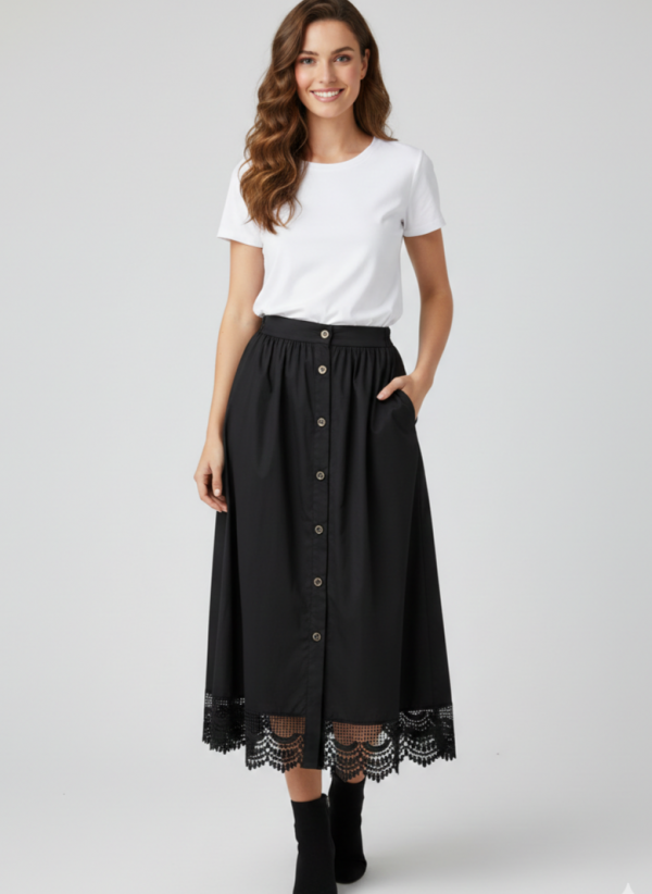 ON TRİKO Ucu Dantel İşlemeli Etek 74337