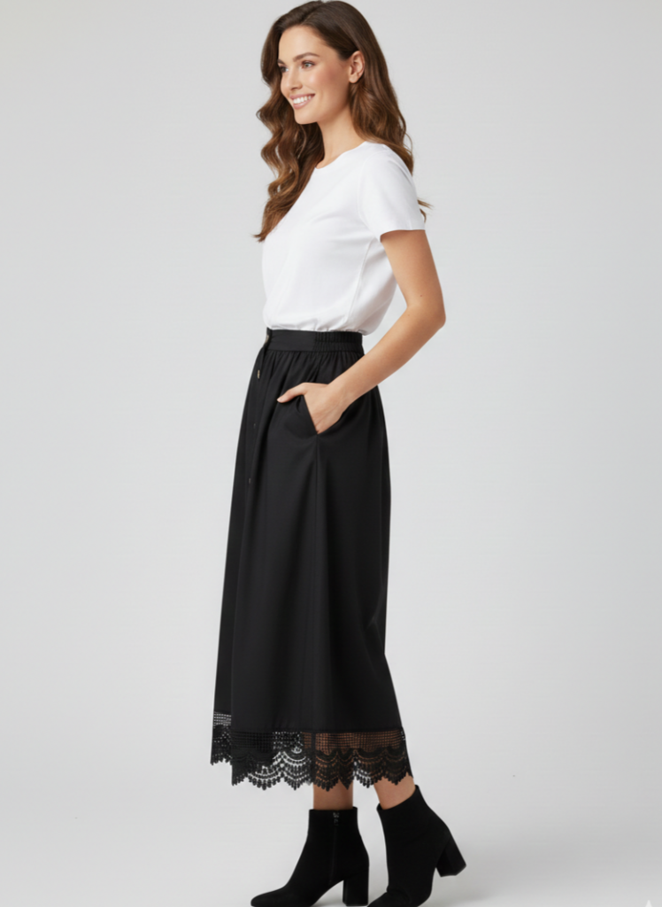 ON TRİKO Ucu Dantel İşlemeli Etek 74337