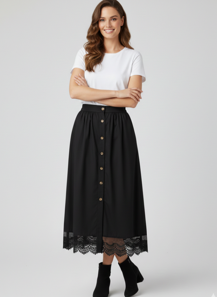 ON TRİKO Ucu Dantel İşlemeli Etek 74337