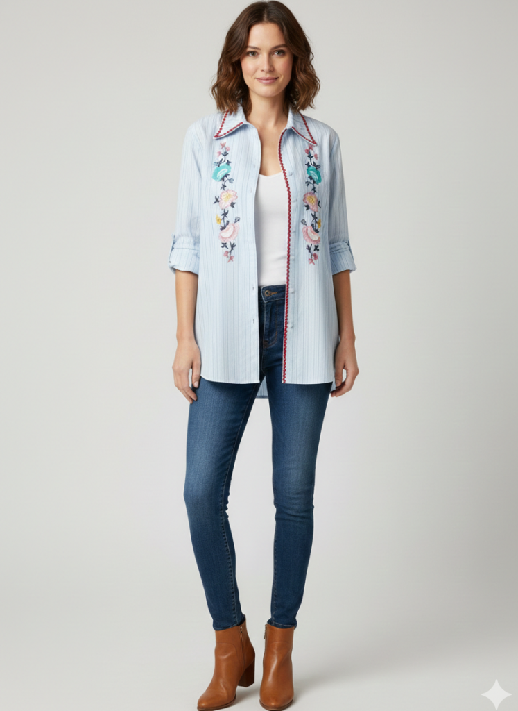 ON TRİKO Önü Nakışlı Gömlek 70325