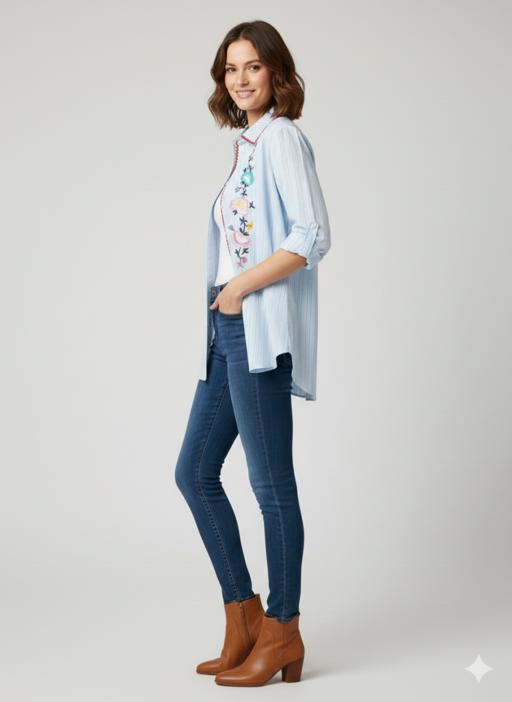 ON TRİKO Önü Nakışlı Gömlek 70325