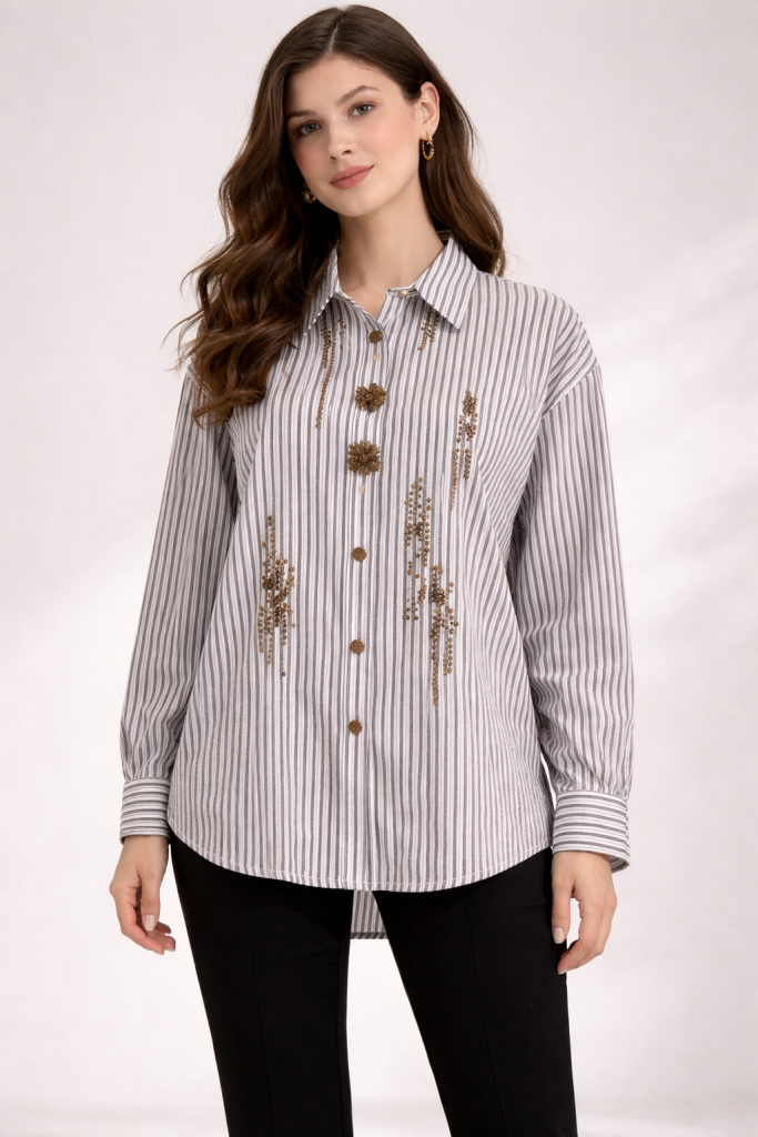 ON TRİKO Boncuk İşlemeli Gömlek 70409