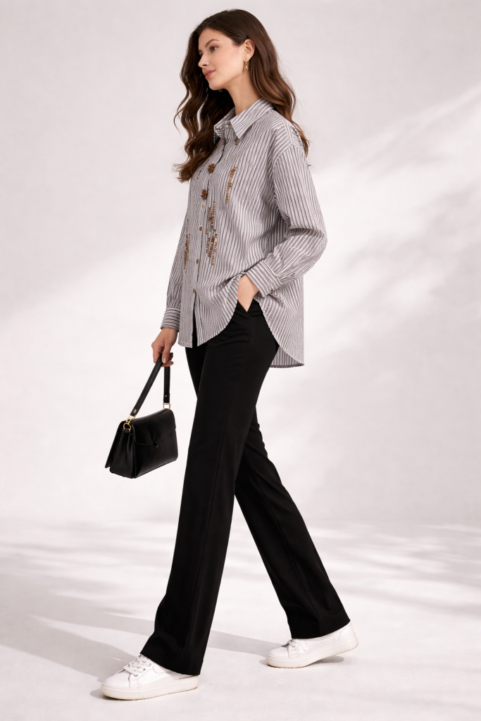 ON TRİKO Boncuk İşlemeli Gömlek 70409