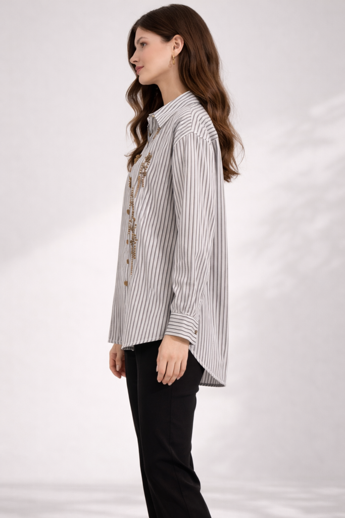 ON TRİKO Boncuk İşlemeli Gömlek 70409