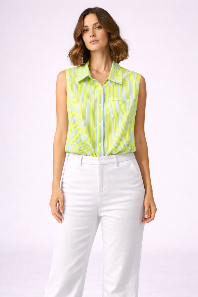 ON TRİKO Cepli Sıfır Kol Gömlek 72311 - fistik