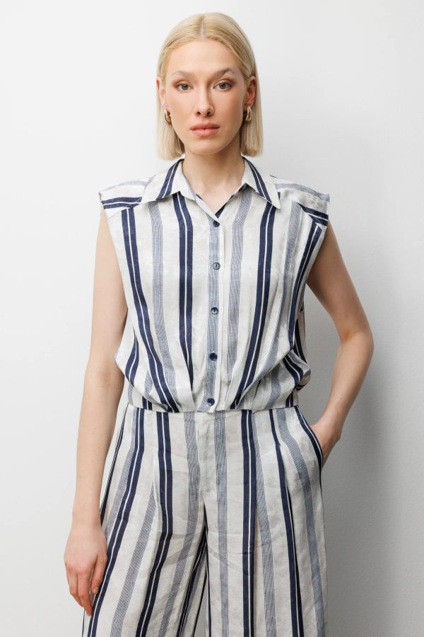 ON TRİKO Çizgi Desenli Crop Gömlek 74349