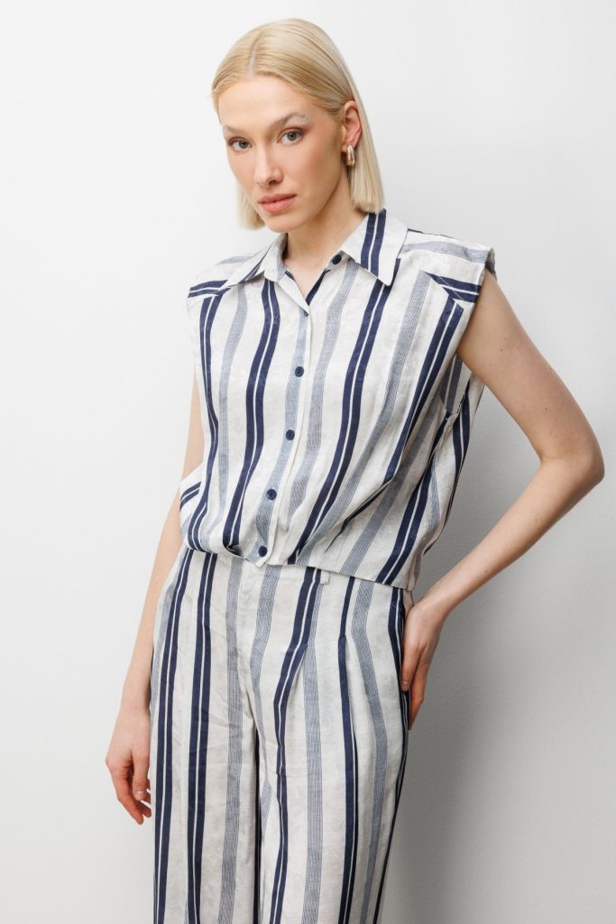 ON TRİKO Çizgi Desenli Crop Gömlek 74349