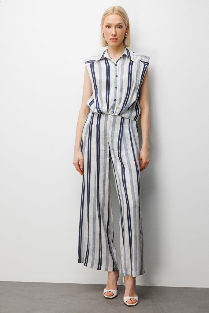 ON TRİKO Çizgi Desenli Crop Gömlek 74349