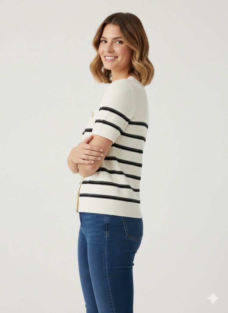 ON TRİKO Çizgili Hırka 70907 - Beyaz