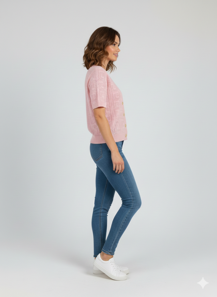 ON TRİKO V Yaka Kısa Kol Triko Hırka 70910 - PUDRA