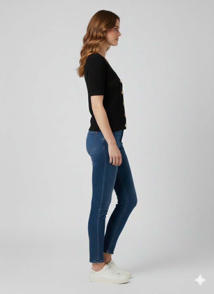 ON TRİKO V Yaka Kısa Kol Triko Hırka 70910 - Siyah