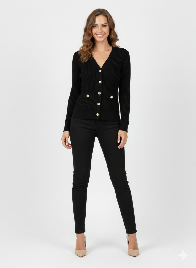 ON TRİKO Düğme Detaylı Hırka 70912 - Siyah