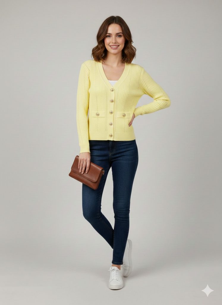 ON TRİKO Düğme Detaylı Hırka 70912 - SARI