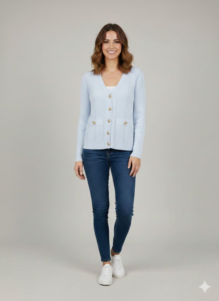 ON TRİKO Düğme Detaylı Hırka 70912 - MAVİ