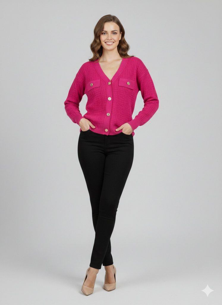 ON TRİKO Düğme Detaylı Hırka 70913 - pembe