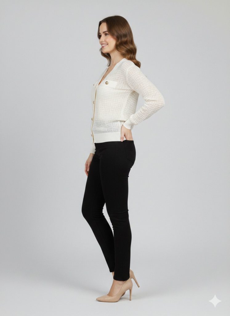 ON TRİKO Düğme Detaylı Hırka 70913 - Beyaz