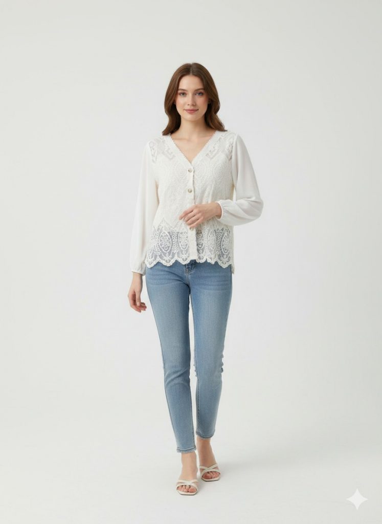 ON TRİKO Dantel İşlemeli Hırka 70931 - EKRU