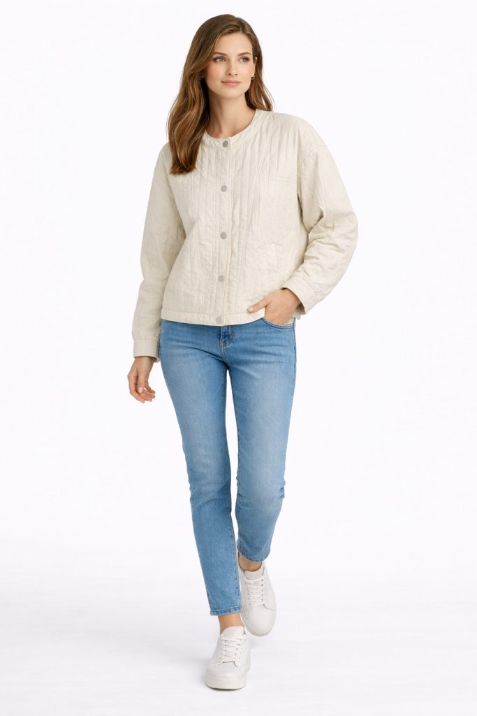 ON TRİKO Çizgi Detaylı Mont 70706 - EKRU