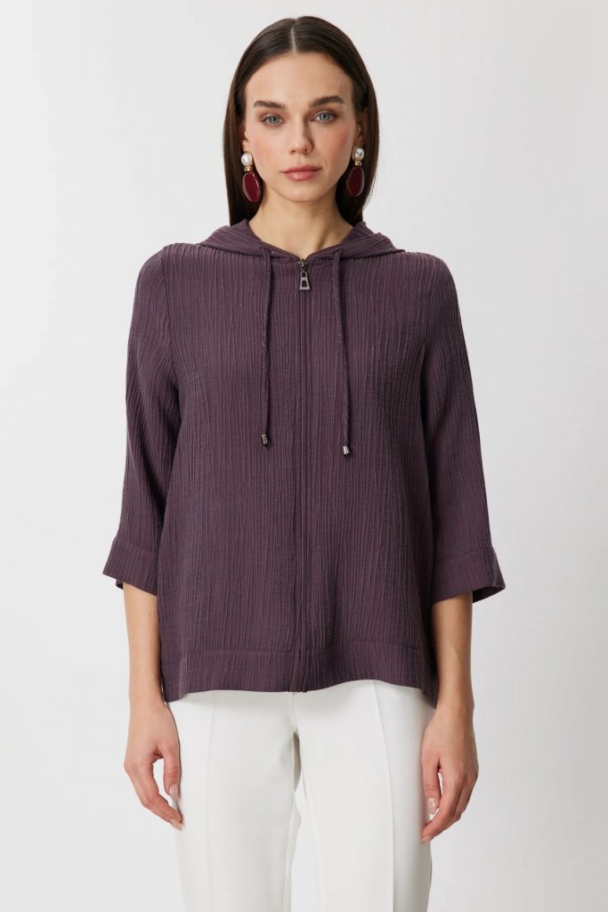 ON TRİKO Yarım Kol Kapüşonlu Sweat 72700 - MÜRDÜM