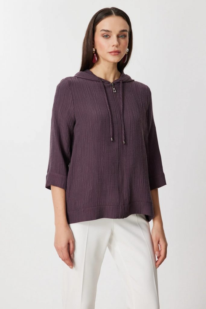 ON TRİKO Yarım Kol Kapüşonlu Sweat 72700 - MÜRDÜM