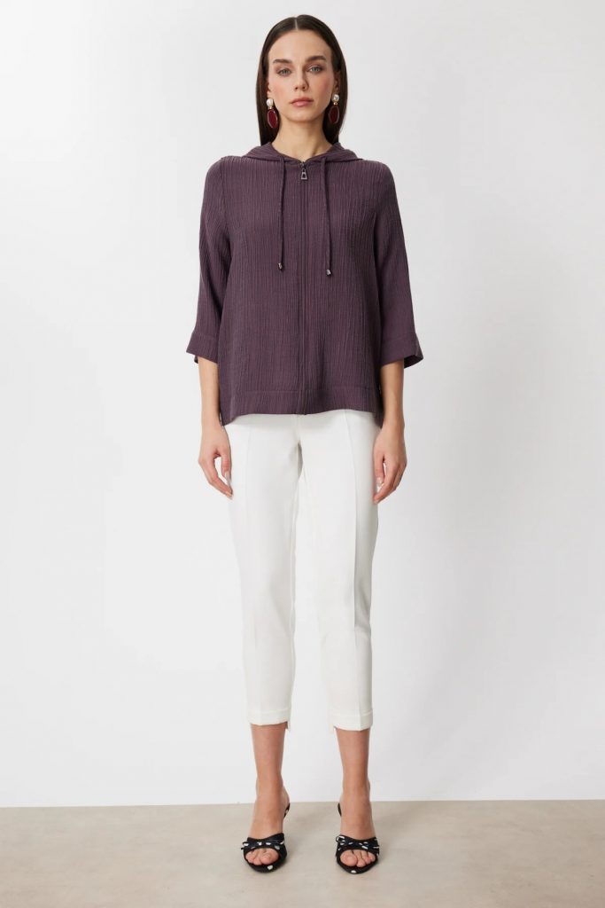 ON TRİKO Yarım Kol Kapüşonlu Sweat 72700 - MÜRDÜM