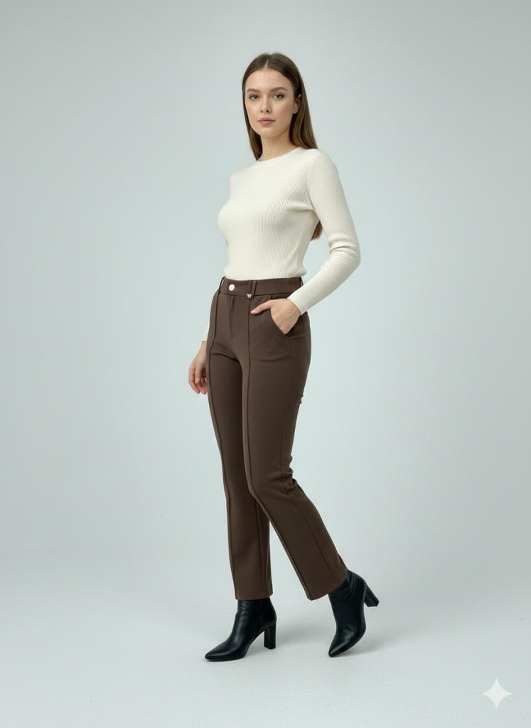 ON TRİKO Çimalı Bol Paça Pantolon 70121 - kahve