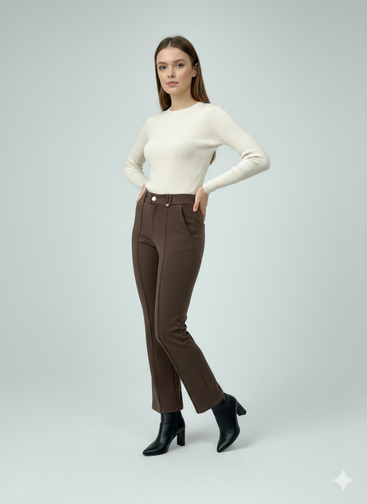 ON TRİKO Çimalı Bol Paça Pantolon 70121 - kahve