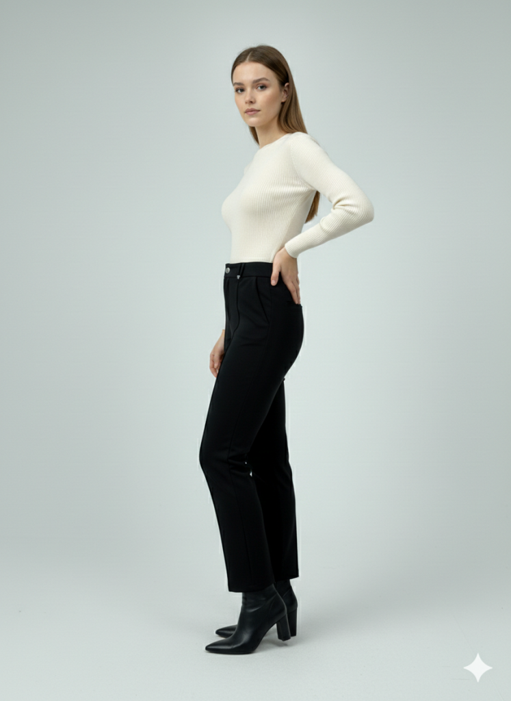 ON TRİKO Çimalı Bol Paça Pantolon 70121 - Siyah