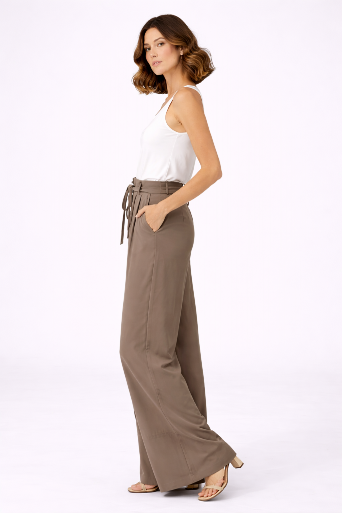 ON TRİKO Pileli İp Kemerli Pantolon 70135 - kahve