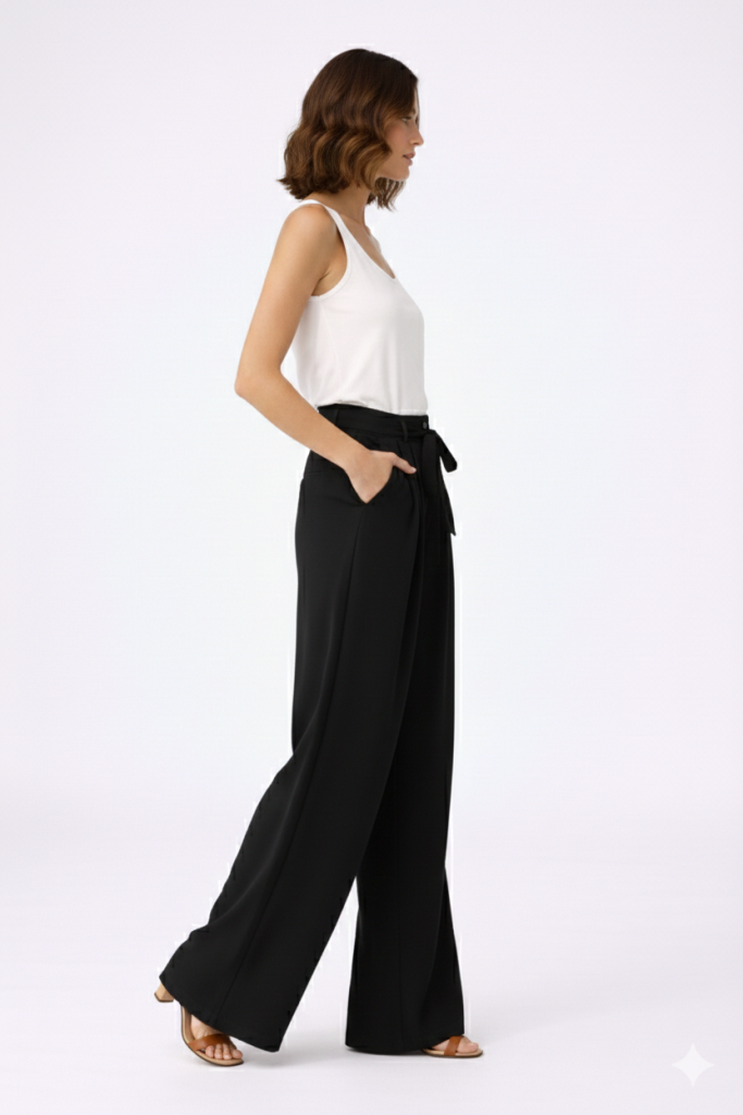 ON TRİKO Pileli İp Kemerli Pantolon 70135 - Siyah