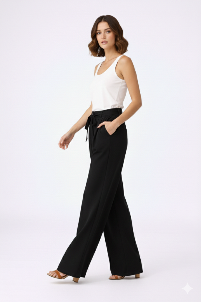 ON TRİKO Pileli İp Kemerli Pantolon 70135 - Siyah