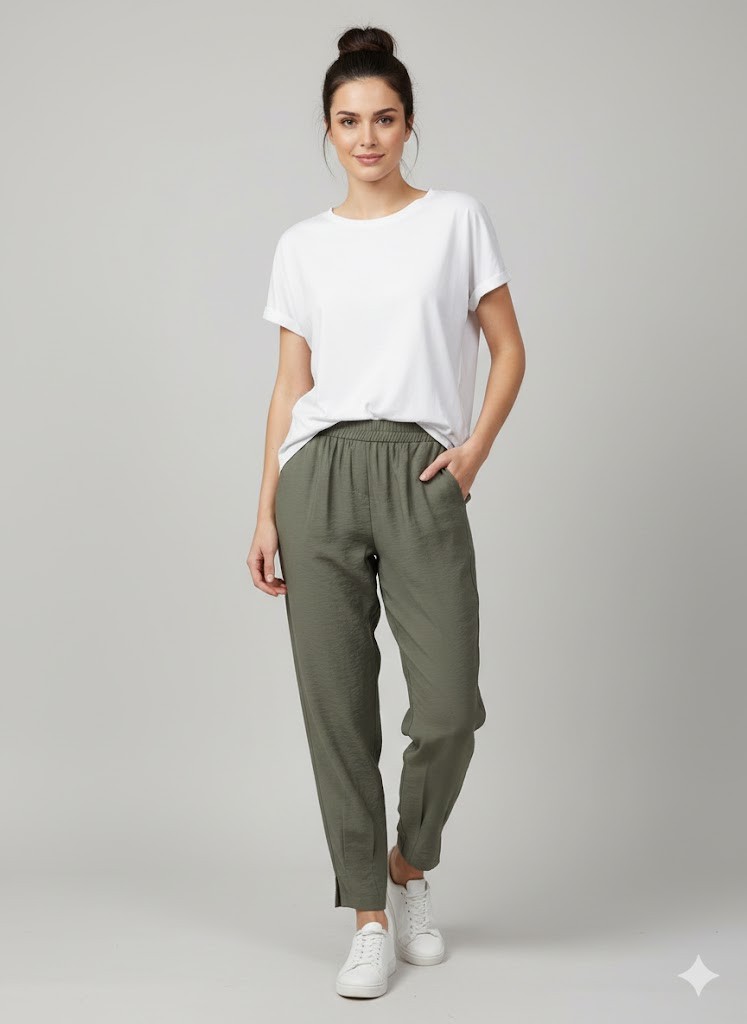 ON TRİKO Paçası Dikişli Cepli Pantolon 72315 - HAKİ