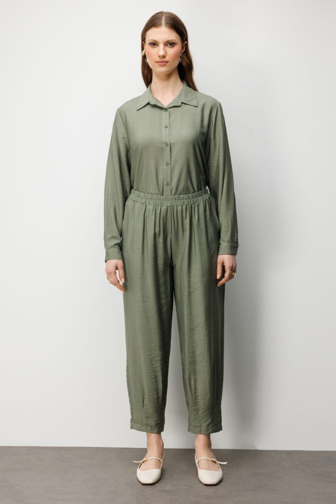 ON TRİKO Paçası Pileli Bilek Boy Pantolon 72317