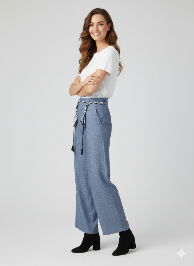 ON TRİKO Beli Kuşaklı Geniş Paça Pantolon 74119