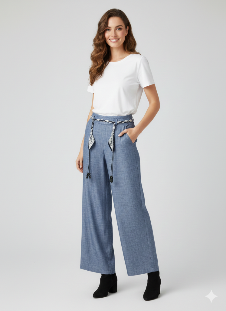 ON TRİKO Beli Kuşaklı Geniş Paça Pantolon 74119