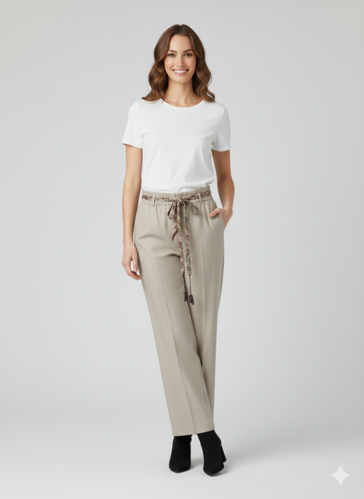 ON TRİKO Beli Kuşaklı Geniş Paça Pantolon 74119 - KUM