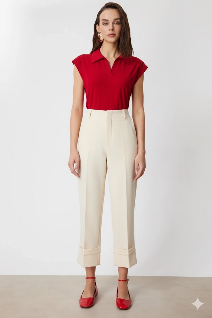 ON TRİKO Double Paça Pantolon 74126 - KREM