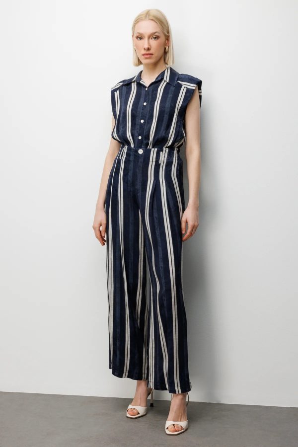 ON TRİKO Çizgili Bol Paça Pantolon 74350