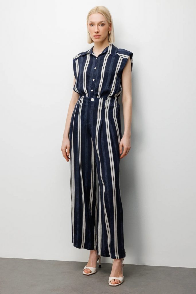 ON TRİKO Çizgili Bol Paça Pantolon 74350