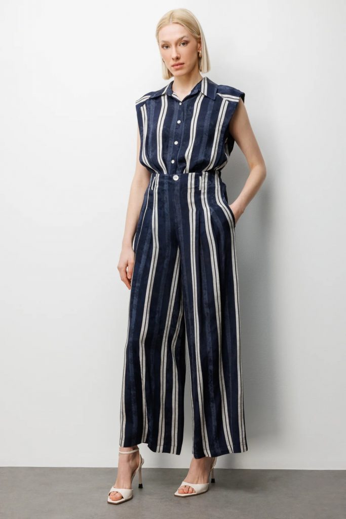 ON TRİKO Çizgili Bol Paça Pantolon 74350