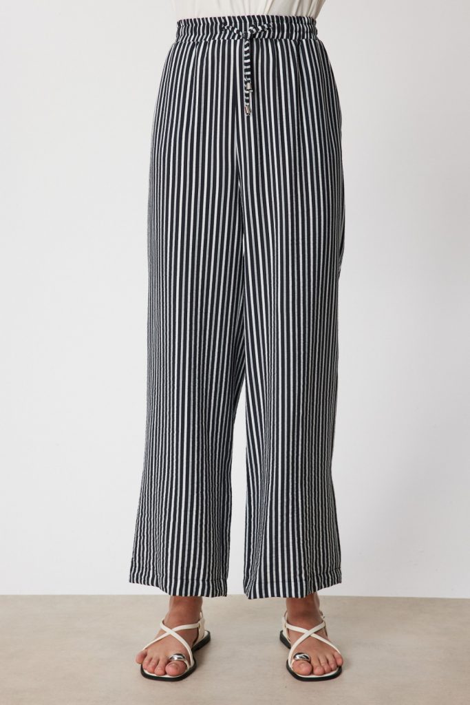 ON TRİKO Çizgili Bol Paça Keten Pantolon 74903