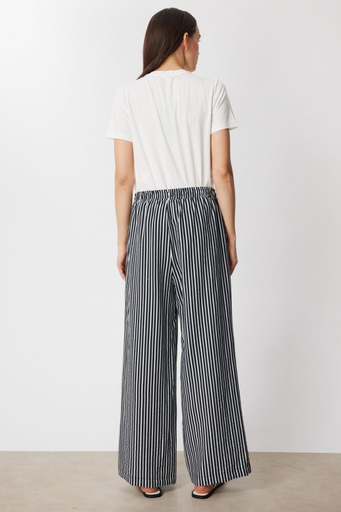 ON TRİKO Çizgili Bol Paça Keten Pantolon 74903