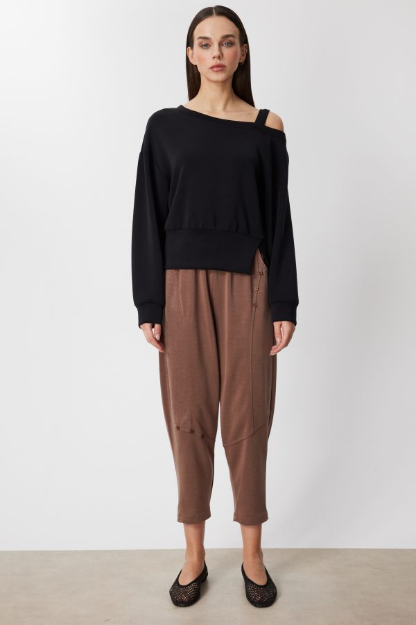 ON TRİKO Kayık Yaka Yırtmaç Detaylı Sweat 76324