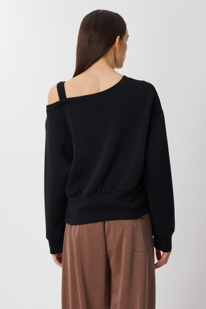 ON TRİKO Kayık Yaka Yırtmaç Detaylı Sweat 76324 - Siyah