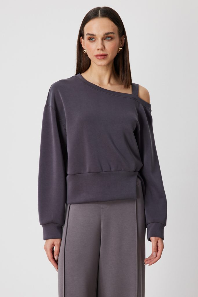 ON TRİKO Kayık Yaka Yırtmaç Detaylı Sweat 76324 - ANTRASİT