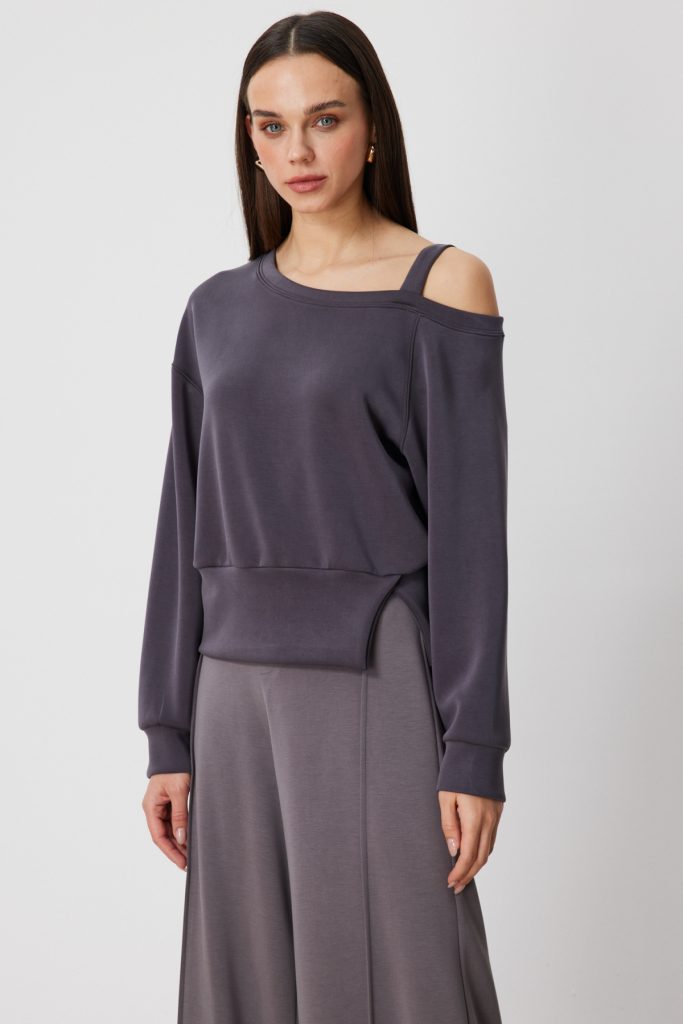 ON TRİKO Kayık Yaka Yırtmaç Detaylı Sweat 76324 - ANTRASİT