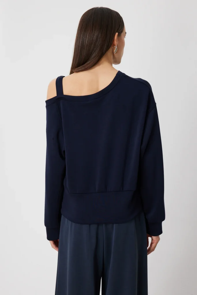 ON TRİKO Kayık Yaka Yırtmaç Detaylı Sweat 76324 - Lacivert