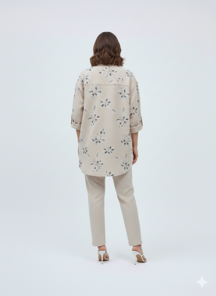 SEDNA Çiçek İşlemeli Cepli Ceket Gömlek 7031